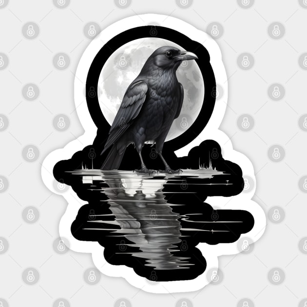 Crow Moonlight Reflection On Water Gothic Design Sticker by TF Brands